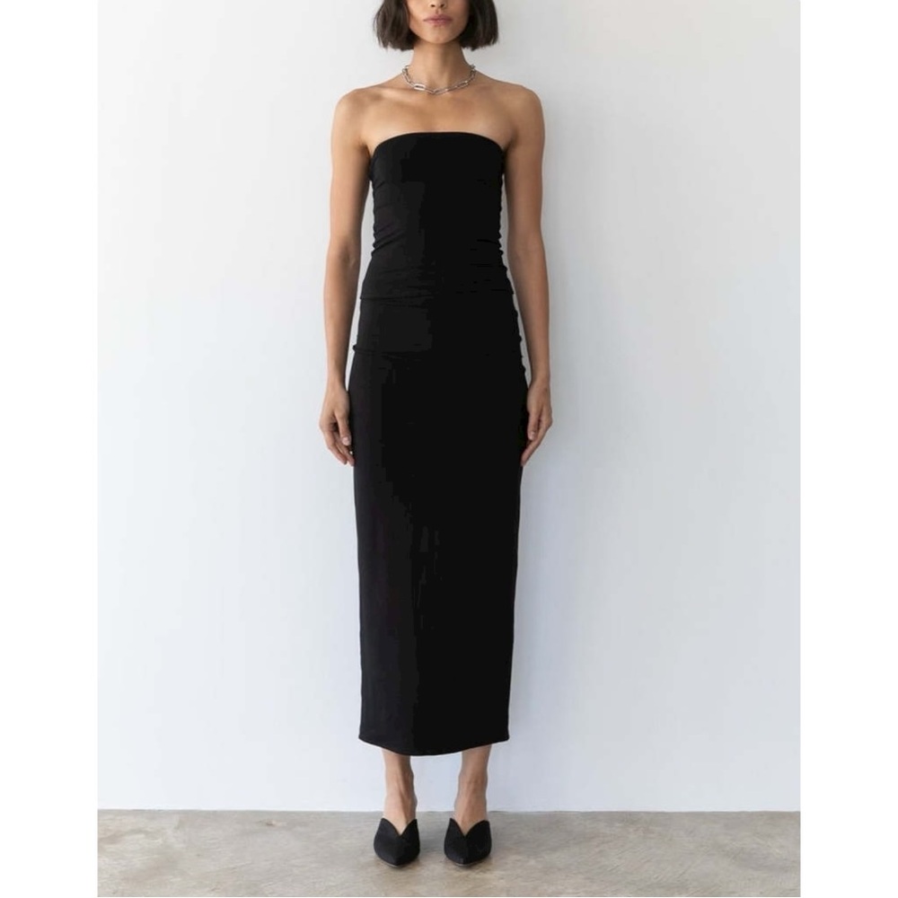 TROIS Kendall Skirt - Black Jersey Knit High Back Slit Midi Skirt sz S - Picture 8 of 12